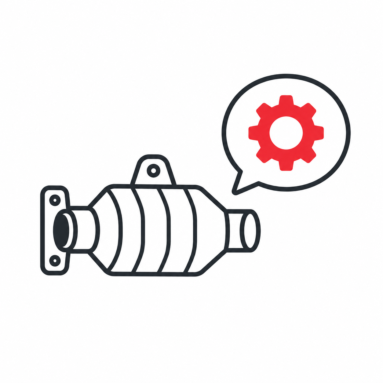 Step 1 icon showing an engine component with a speech bubble to represent sharing the component and describing the problem